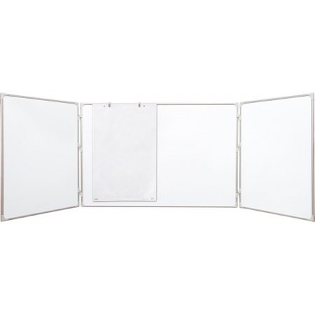 Trojdílná bílá magnetická tabule 150x100/300 cm, keramická, ALU rám, obr. 1