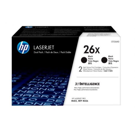 HP 26X tisková kazeta černá velká, CF226XD - 2pack originální