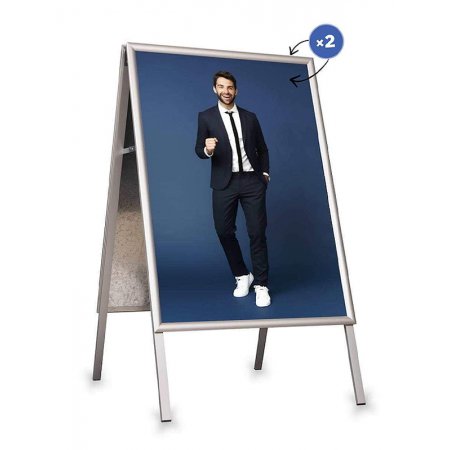 Stříbrný reklamní A stojan s ostrými rohy B2 - profil 25 mm, obr. 1
