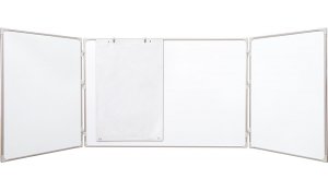 Trojdílná bílá magnetická tabule 150x100/300 cm, keramická, ALU rám